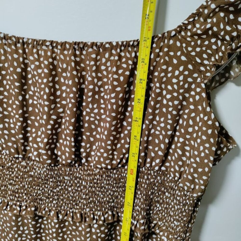 Babydoll Whimsy Ruffle Hem Tie Boho, Cocquette Empire Waist Mini Dress Khaki XXL - Picture 11 of 12
